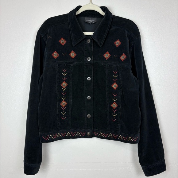 Carole Little Sport Azteca Corduroy Jacket Size 14 Black Beaded Native American - Picture 14 of 17